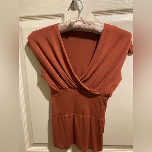 Form Fitting, V-Neck Y2K Terra Cotta Colored Blouse by Dotti, Size XS